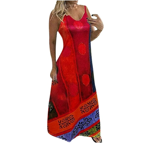 IROINNID Sleeveless V-Neck Dress For Women Cold Shoulder U-Neck Straight Dress Prints Below The Knee Sundress