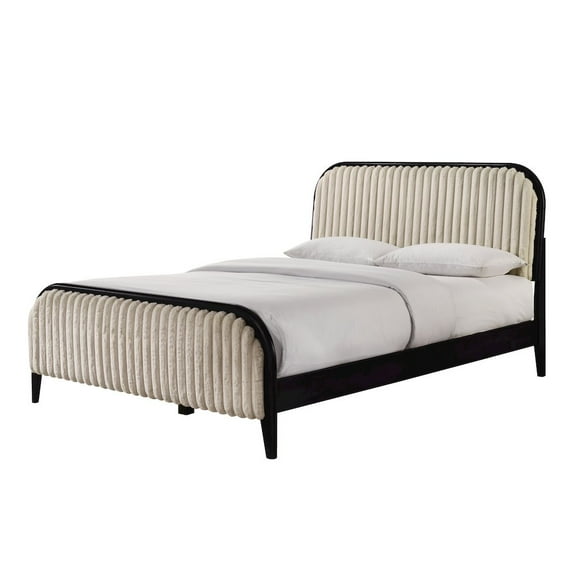 Omax Decor Daphne Wooden Queen size Platform Bed in Black and Beige