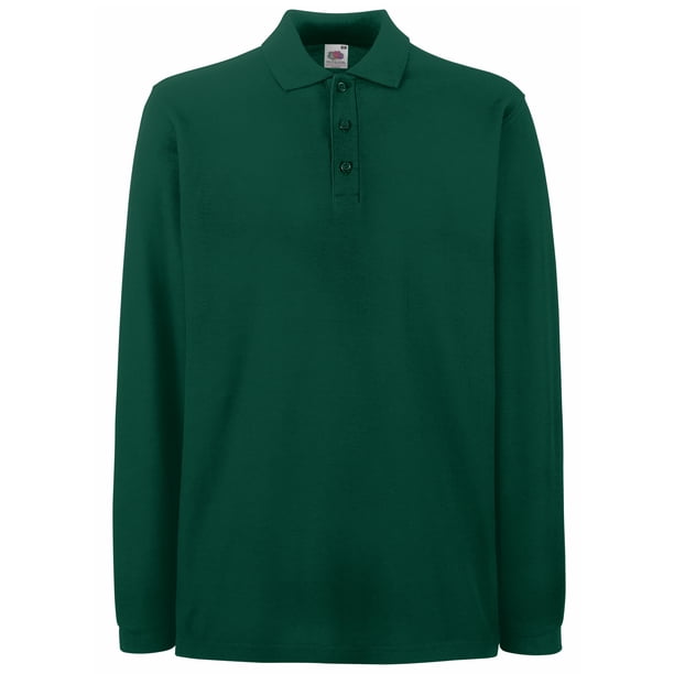 Fruit Of The Loom - Polo de manga larga para hombre/Caballero - 100% algodón de primera (Verde oscuro)