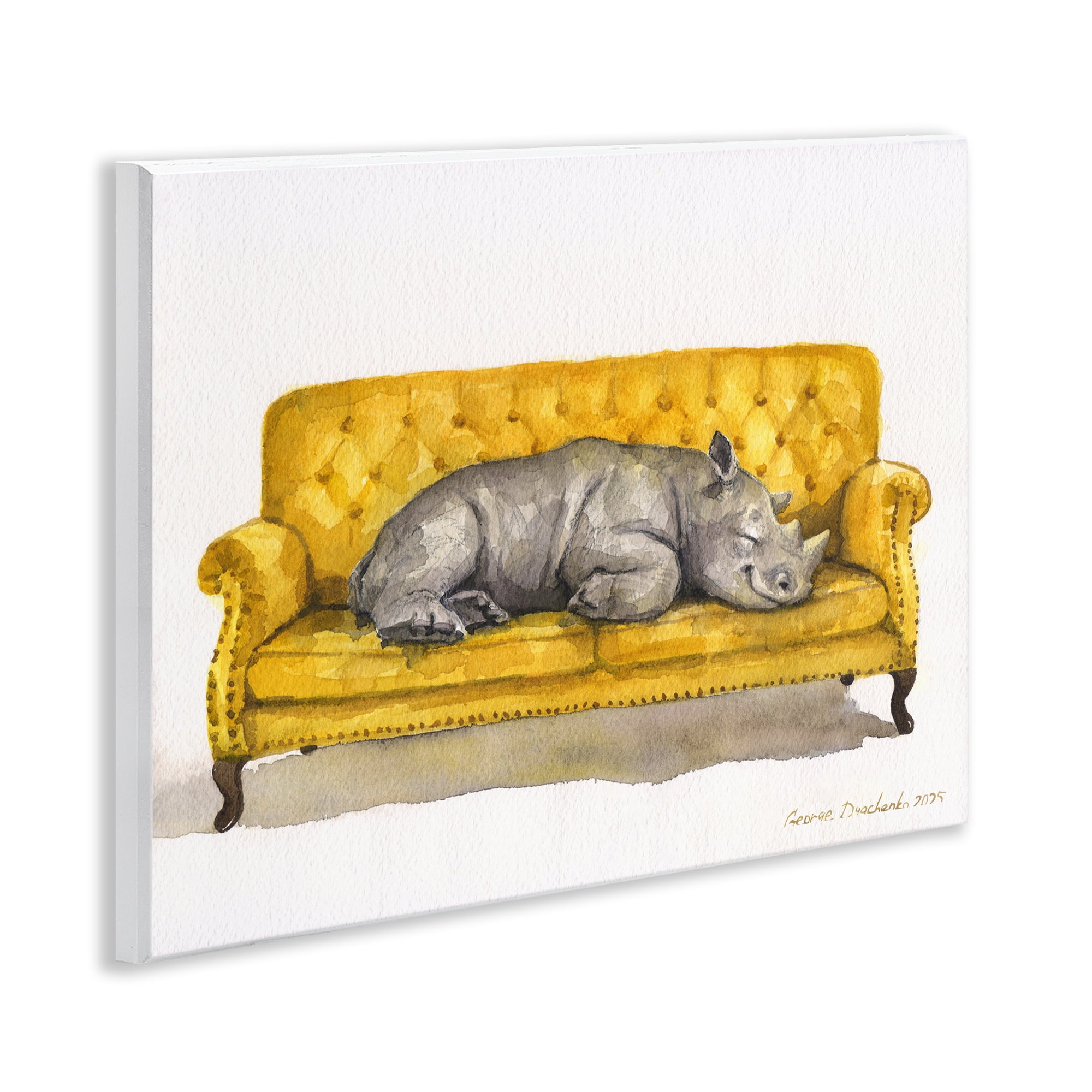 Stupell Industries Cute Rhino Resting Wall Plaque Art, design by George Dyachenko