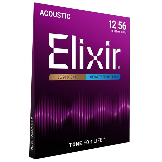 Cuerdas para guitarra acústica Elixir 80/20 Bronze con revestimiento POLYWEB