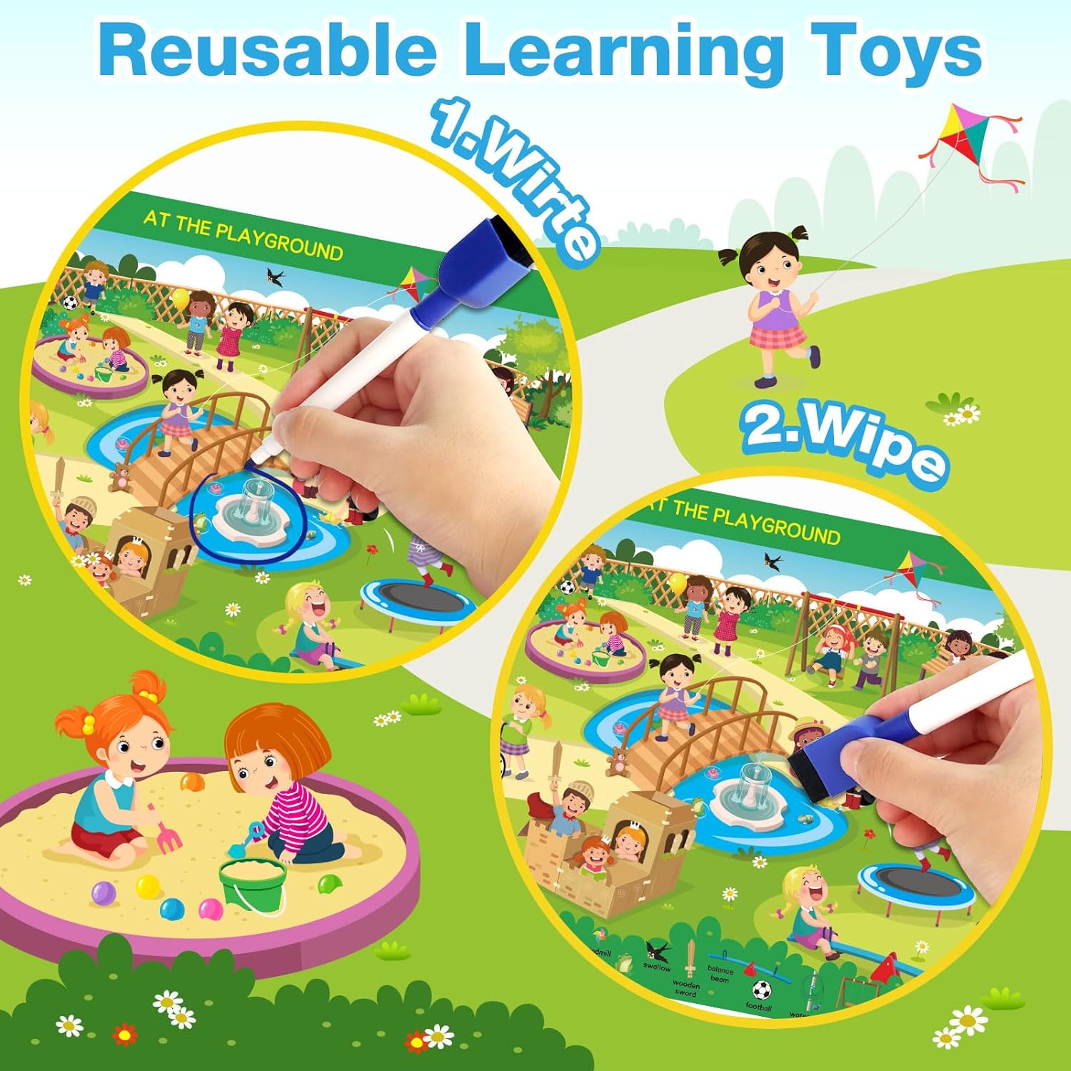 Style-Carry Educational Game for Kids, Search and Find Toy for Toddler 3 4 5 6 7 Years Old Reusable Preschool Learning Activity Mats, Kindergarten Gift for Boy Girl Ages 3-6
