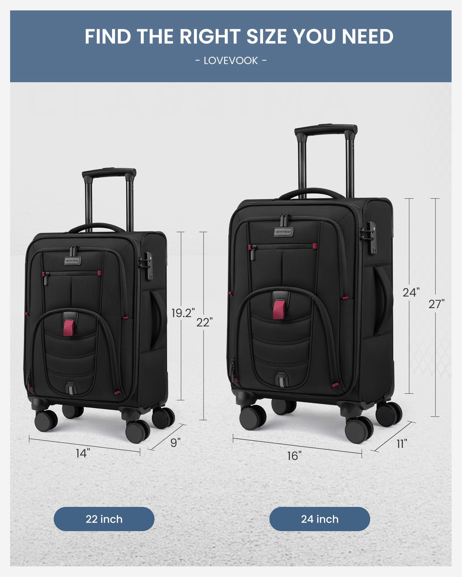 LOVEVOOK Carry On Luggage 22x14x9 Airline Approved, 22-Inch Suitcases with Spinner Wheels, Soft side Luggage with TSA Lock for Men Women Business Trip, Lightweight Large Capacity Luggage for Travel