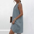 thumbnail image 5 of Bosfbaoi Plus Size Dresses For Women Linen Cotton Sleeveless Dress Above Knee Length Women Dresses V Neck Button Decor Summer Dress Casual Shift Sundress, 5 of 7