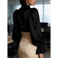 thumbnail image 5 of Deago Women's Satin Silk Blouses Puff Lantern Long Sleeve Shirts Button Down Collared Dressy Work Business Casual Tops Fall Clothes (Black, 2XL), 5 of 9