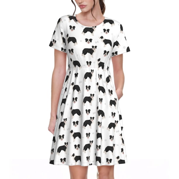 Disketp Border Collie Dog para Vestido de Manga Corta para Mujeres, Vestidos de Verano para Mujeres, Casual y Holgado para la Playa