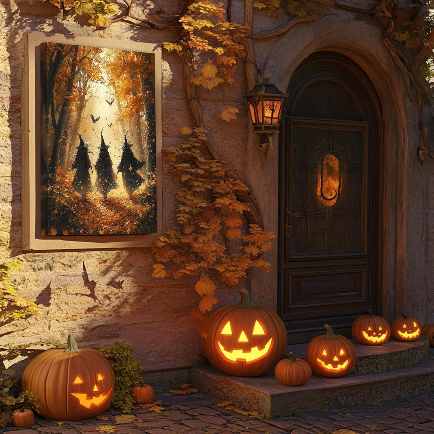 ART Halloween Wall Vintage Three Witches in The Forest Witchy Canvas Painting Print Wall Gothic Decor Witch Poster Witchy Room Aesthetic and Halloween Room Decor