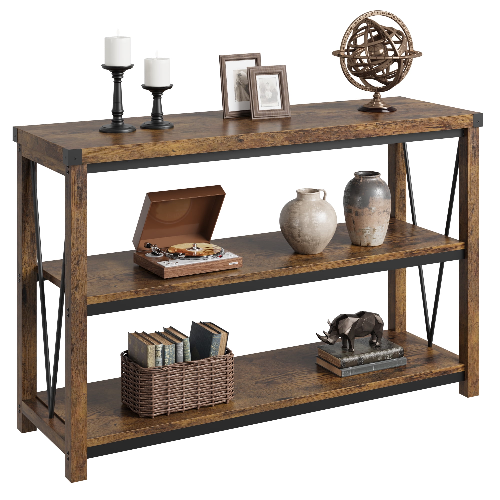 2024 New Farmhouse Entryway Table,47 Inch Narrow Long Console Table with Storage, 3 Tier Wood Console Table for Living Room, Behind Couch Table, Hallway Table for Foyer, Entryway Furniture