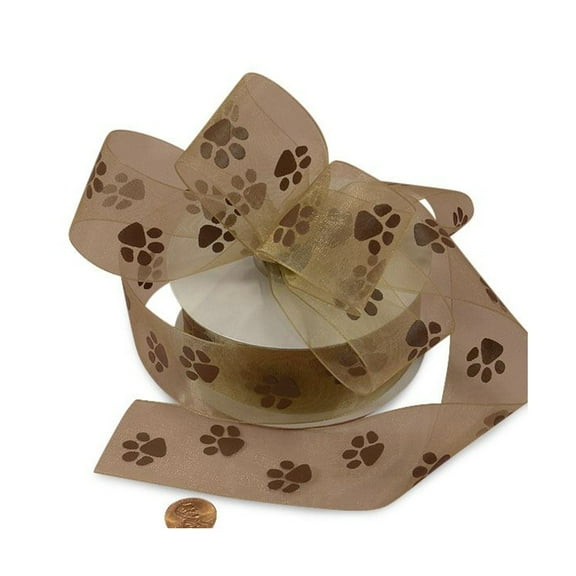 1 1/2" Wide Brown Sheer Paw Prints Ribbon - 25 Yards (Not Wired) (4857488)