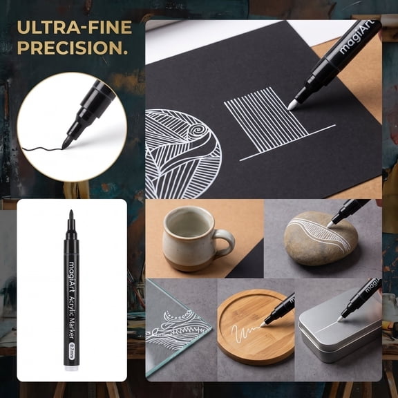 0.7mm Ultra Fine Acrylic Paint Pen, Water-Based Paint Marker for Black Paper Ceramics Glass Wood Canvas Metal, 1 Pack with 4 Color Options, Fine Tip Paint Pen
