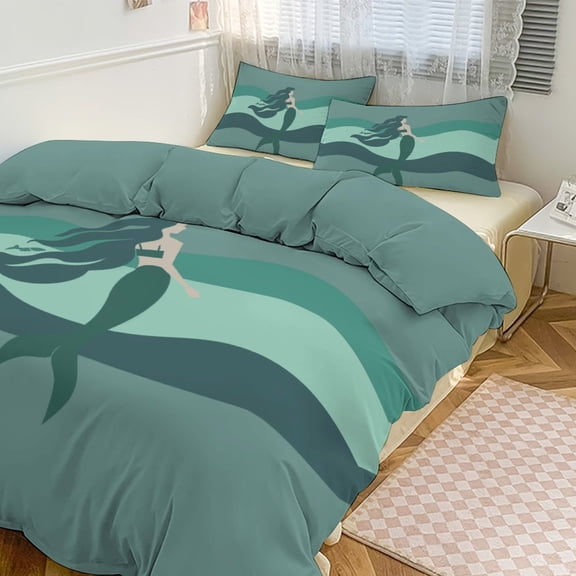 Ocean Cute Mermaid Bedding Sets Twin Duvet Cover 3 Piece Cute Bed Set for Boys Girls Kid