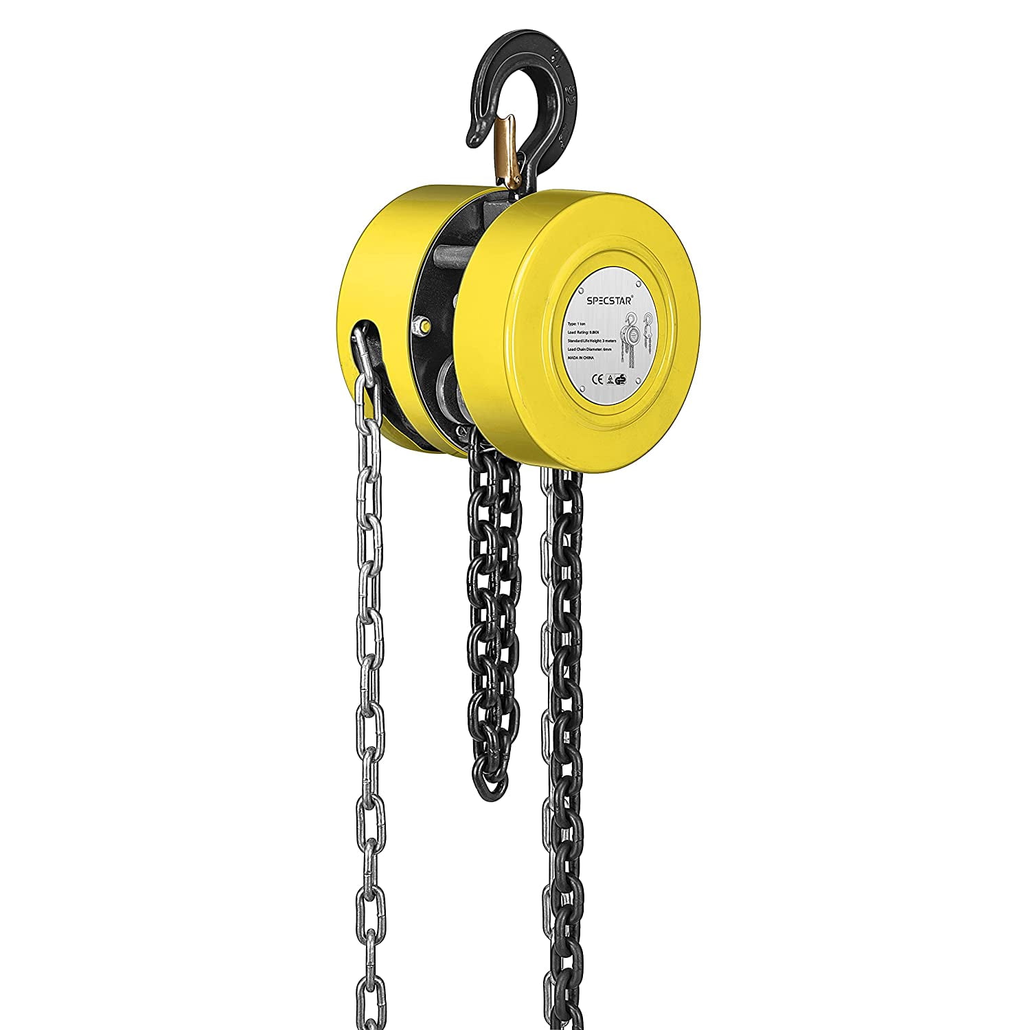 SPECSTAR 10 Feet Manual Hand Lift Steel Chain Block Hoist with 2 Hooks 2 Ton Capacity Black 4000 LB