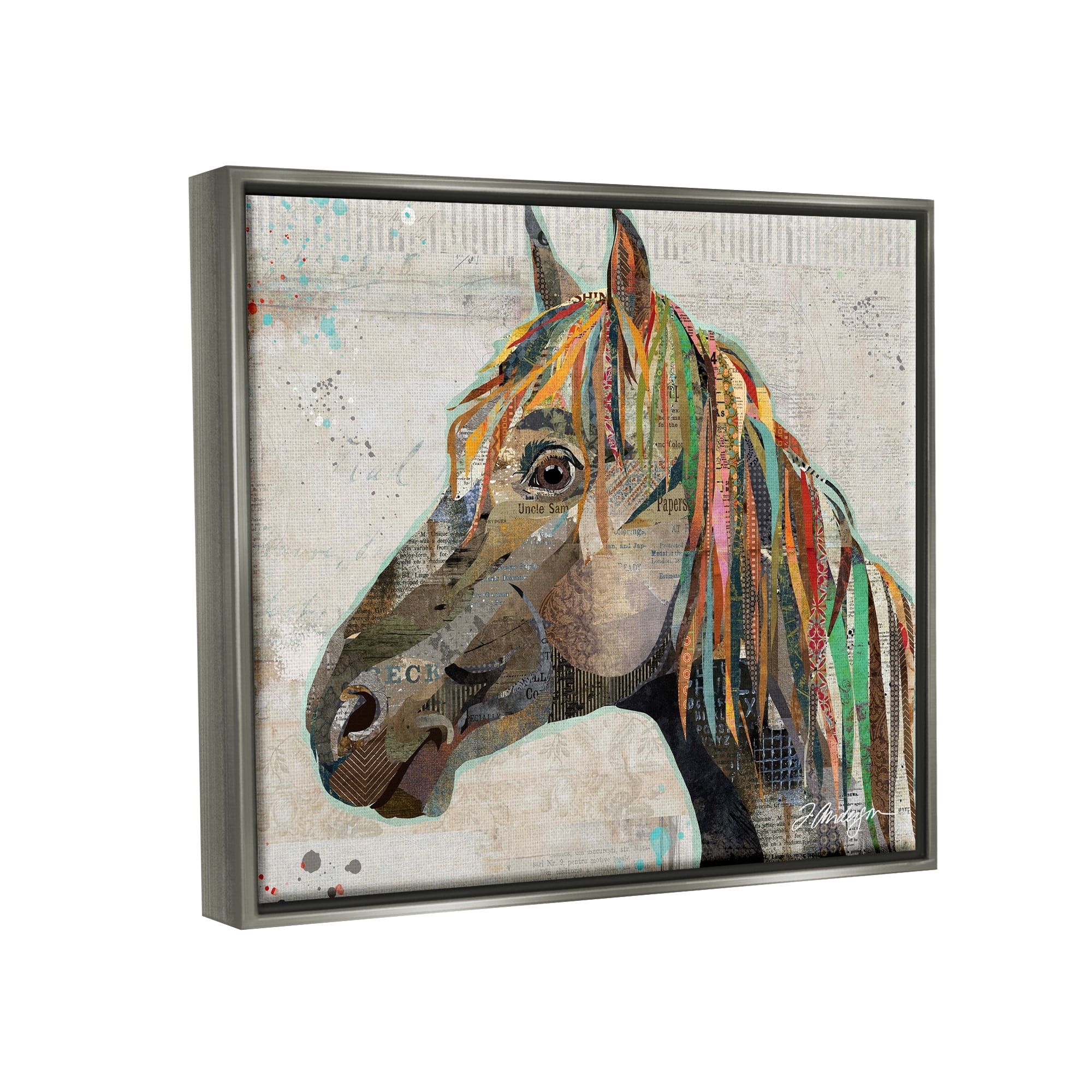 Stupell Industries Farm Horse Animal Portrait Varied Script Words Collage Graphic Art Luster Gray Floating Framed Canvas Print Wall Art, Design by Traci Anderson