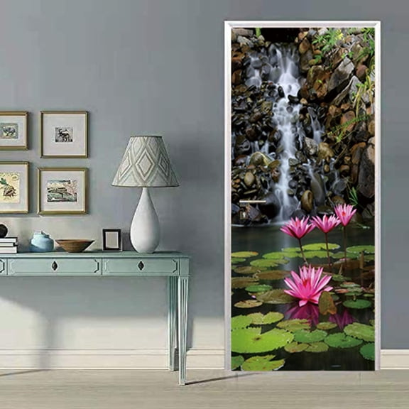 3D Drawbridge Door Stickers Peel and Stick Removable Door Wallpaper Wall Murals Poster