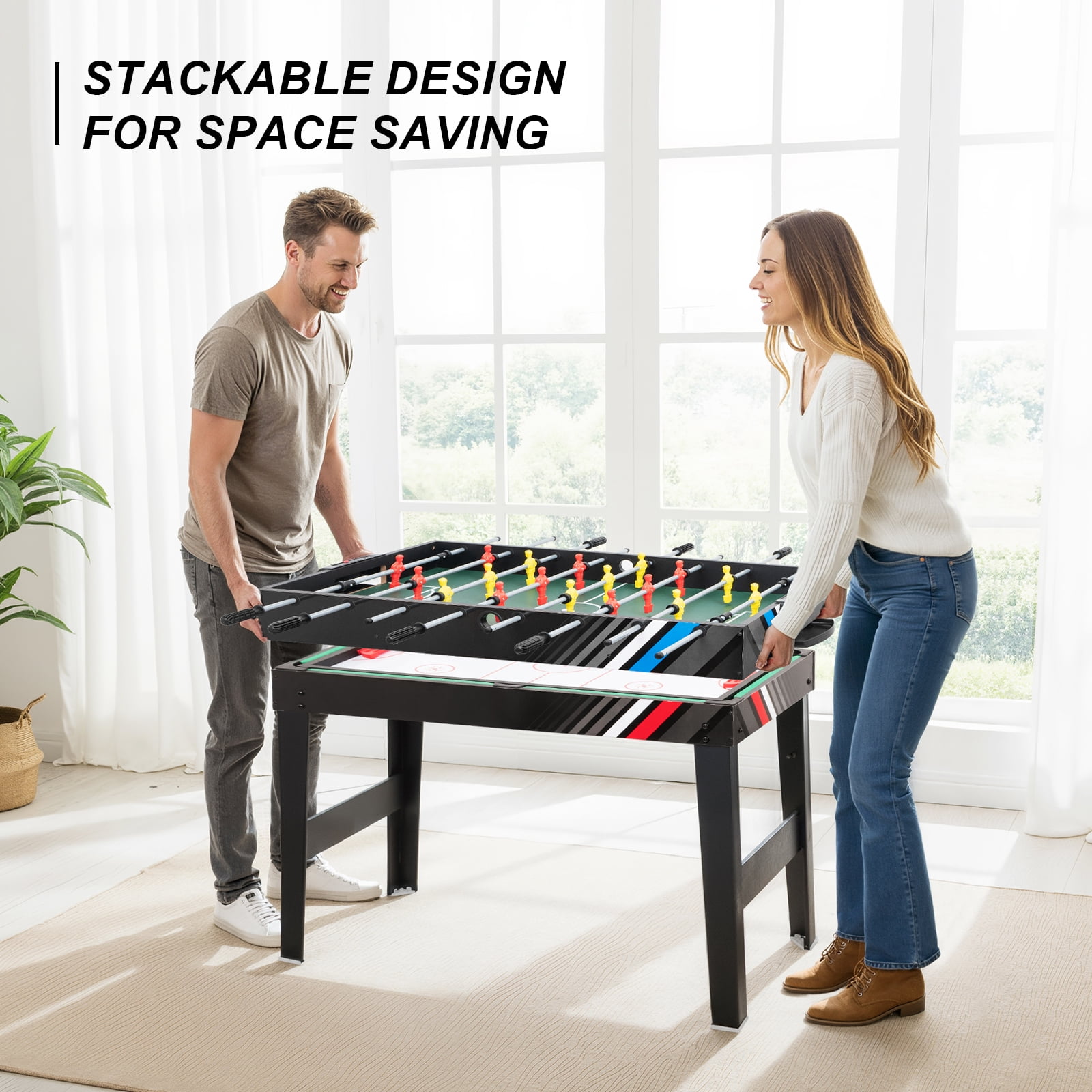 4 in 1 Multi Game Table, 49" Combo Game Table with Foosball, Pool Billiards, Air Hockey & Ping Pong with Accessories for Kids Adults, Game Table Set for Game Room, Indoor, Outdoor, Friends & Family