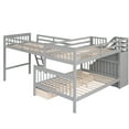 thumbnail image 3 of Twin Over Full L-shaped Bunk Bed In Gray. 3 Drawer Storage Solution. Solid Wood. Safe With Guardrail. 118.3x96.8x61.2 Dimensions. Assembly Required Gray Drawers & Staircase. Strong Wood Structure., 3 of 6
