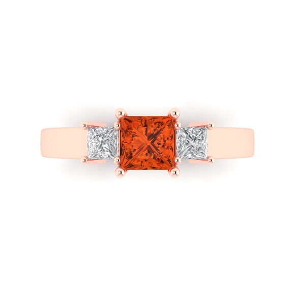 Three-Stone Engagement Ring for Women - 1.11ct Simulated Red Diamond in 14K Rose Gold Promise Ring