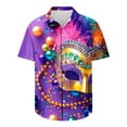 thumbnail image 4 of BiZtdJrK Mardi Gras Shirt for Men, Fashion Mask Print Button Up Cuban Shirts Casual Lapel Tropical Shirt Big and Tall Vacation Beach Tops Multicolor M, 4 of 6