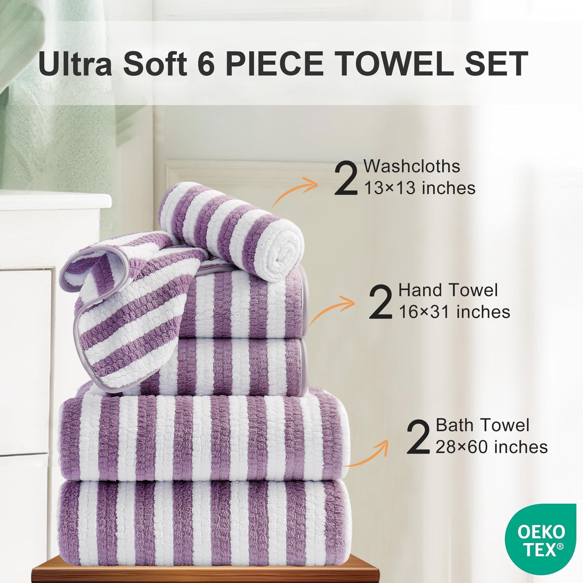 Jessy Home 6 Piece Dark Purple Bath Towel Set for Bathroom-2 Bath Towels,2 Hand Towels,2 Washcloths Soft and Plush Highly Absorbent Towel for Hotel & Spa