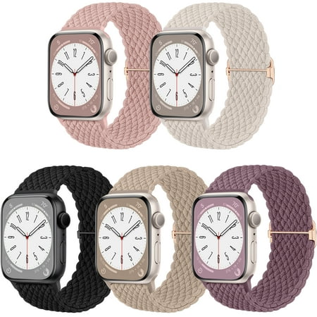 Gretung 5 Pack Braided Stretchy Solo Loop for Apple Watch Band 38mm 40mm 41mm 42mm 44mm 45mm 49mm for Women Men, Nylon Elastic Straps Wristbands for iWatch Series 9 8 7 6 SE 5 4 3 2 1 Ultra Ultra 2