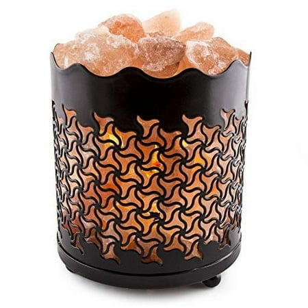 CRYSTAL DECOR Natural Himalayan Salt Lamp with Salt Chunks in Cylinder Design Metal Basket with Dimmable Cord