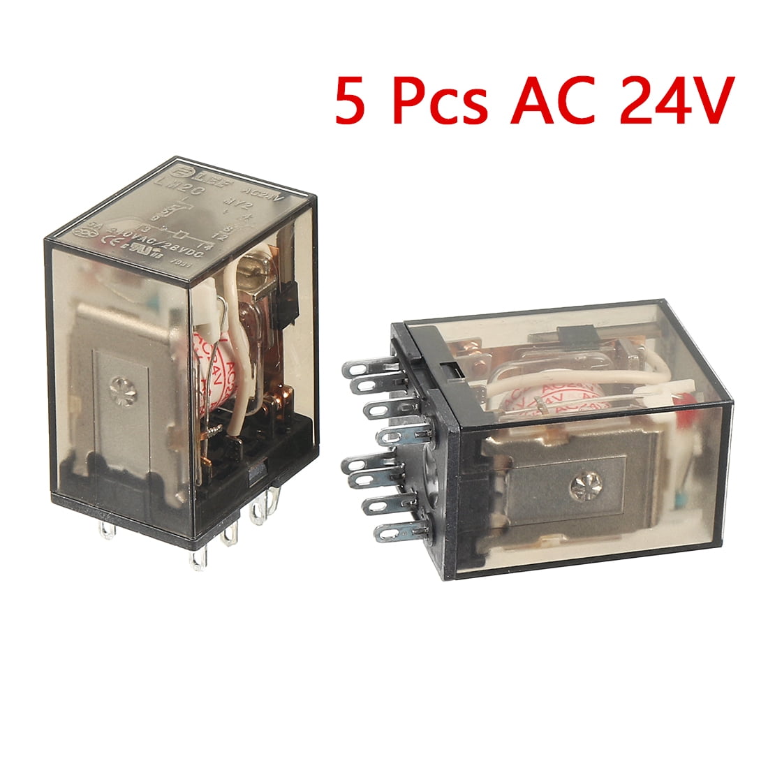 Unique Bargains 5Pcs AC 24V Coil 5A 240VAC DPDT 2NO+2NC Relay with Indicator Light
