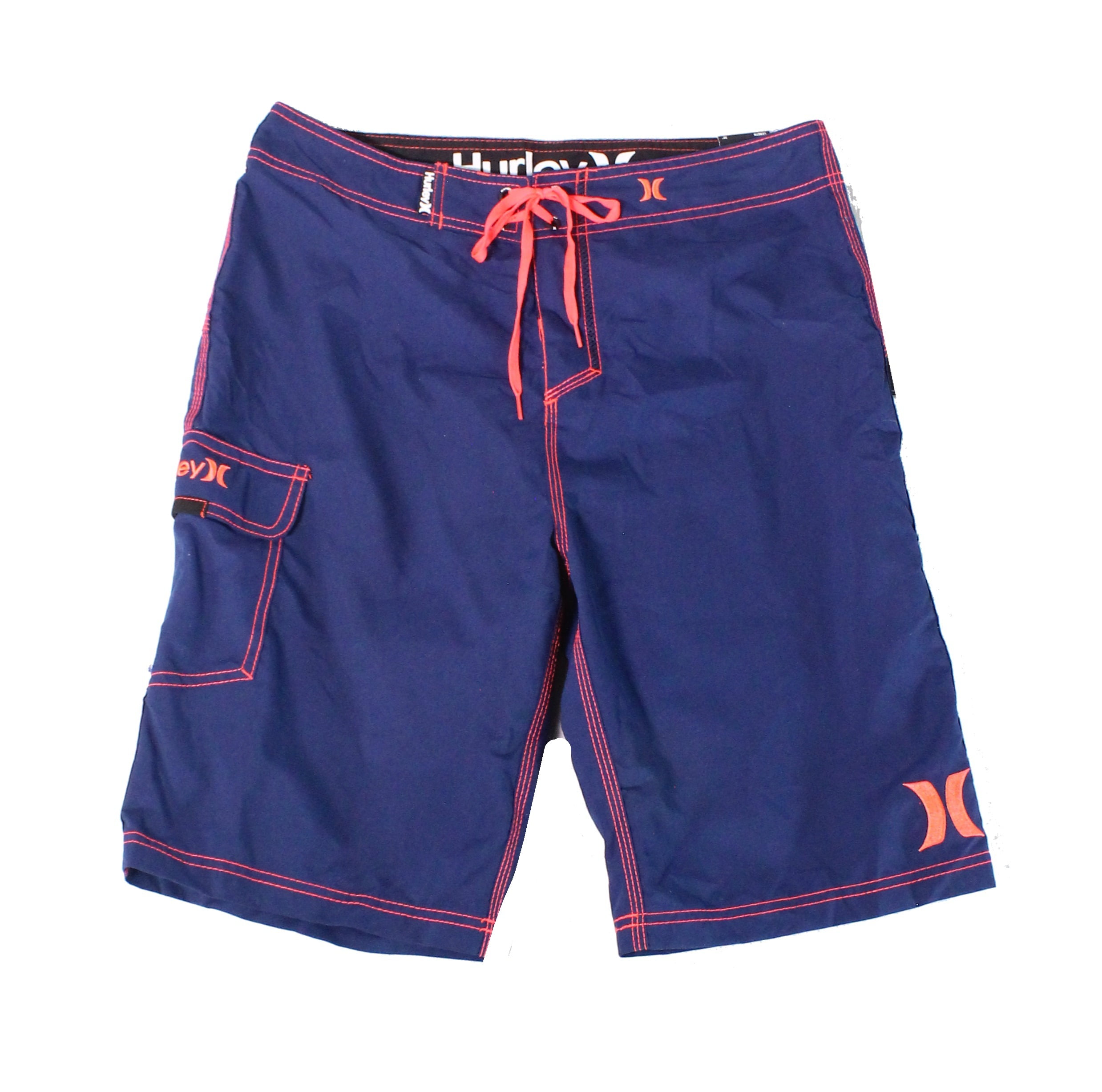 Hurley Mens Swimwear Navy Contrast Trim Drawstring Trunks 30