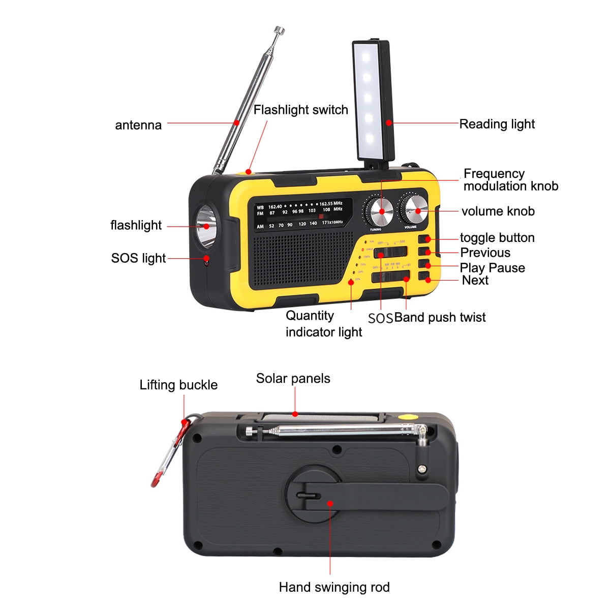 Hand Crank, AM/FM/NOAA Broadcasts for Extreme Conditions Solar-Powered Emergency Weather Radio