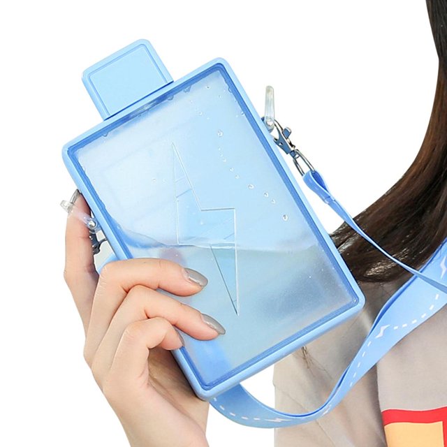 Vaso De Plástico Creativo De Verano De 450Ml Para Hacer Ejercicio Al Aire Libre, Hervidor De Agua Rectangular De Gran Capacidad Para Niñas, Botella Bonita Con Correa Sweethay OD014540-03