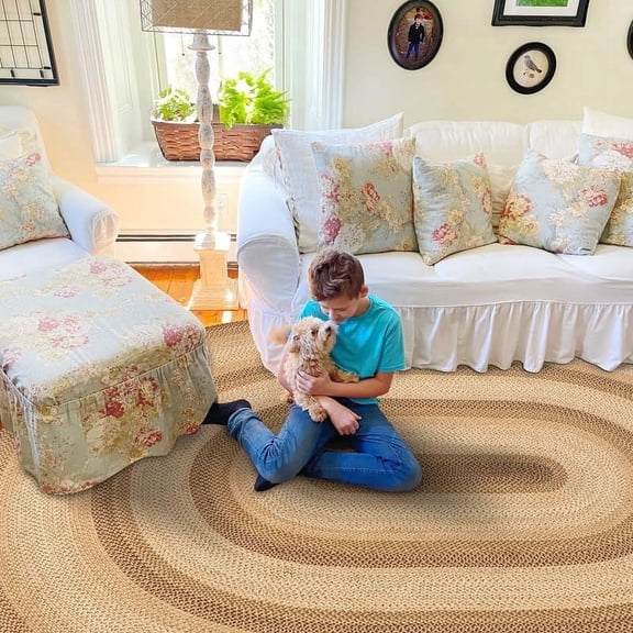 Homespice Cookie Dough Brown Braided Oval Rug 8x10', Perfect Large Braided Rug for a Country Home Decor Bedroom and Living Room | Braided Jute Rug