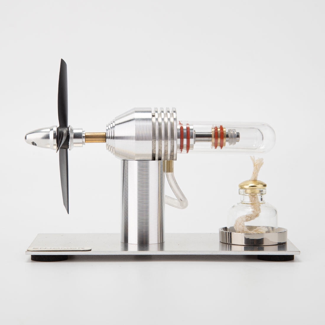 3-Blade Propeller Stirling Engine Model with Quartz Heating Tube & Alcohol Lamp, Science Experiment Display for Adults