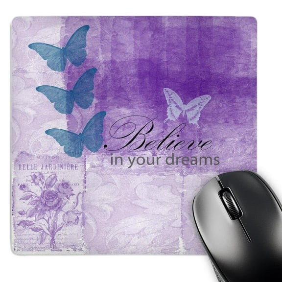 3dRose, Vintage Purple Inspired Butterflies and Botanical Believe in Your Dreams, MousePad
