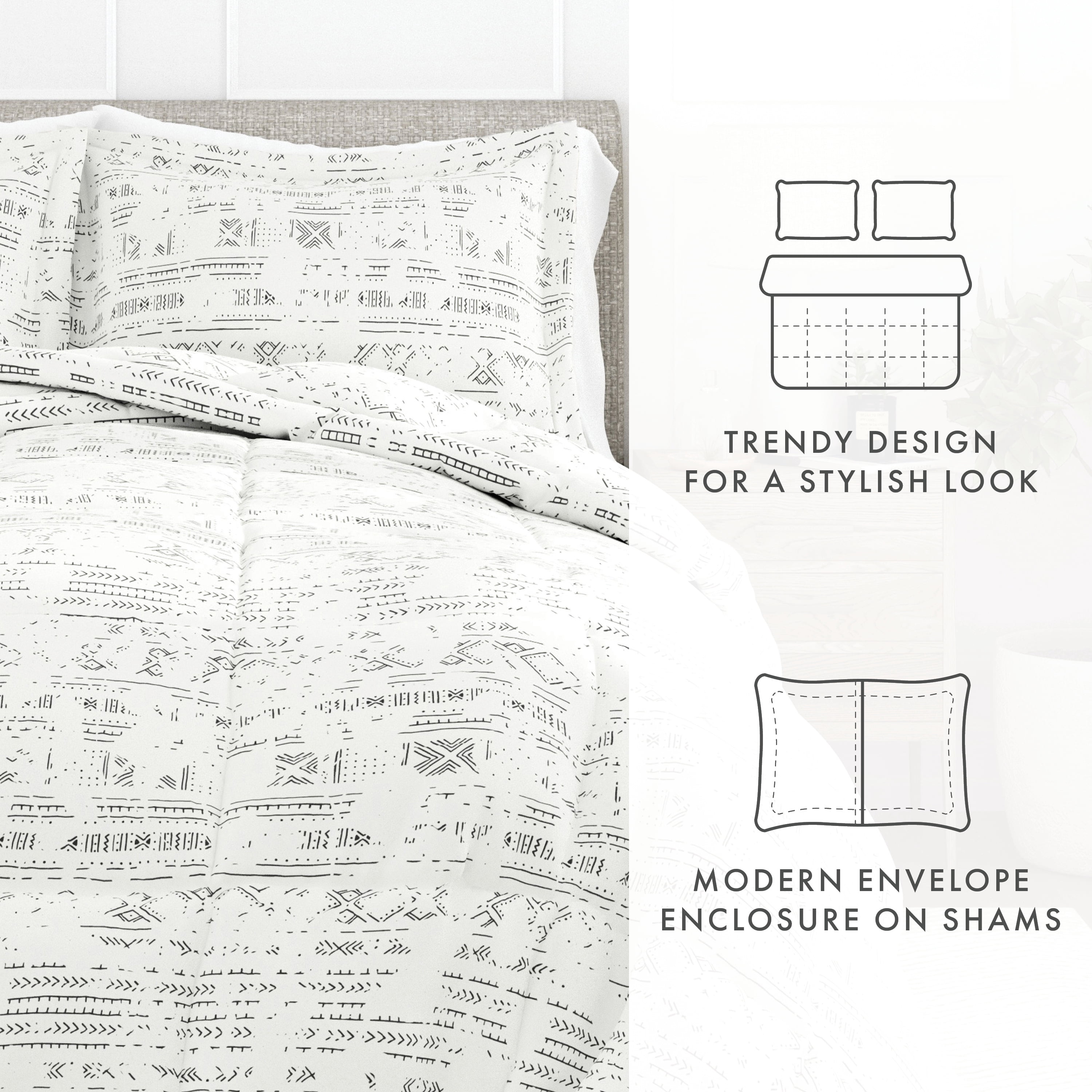 Noble Linens 3-Piece Light Gray Distressed Field Print Comforter Set, Full/Queen