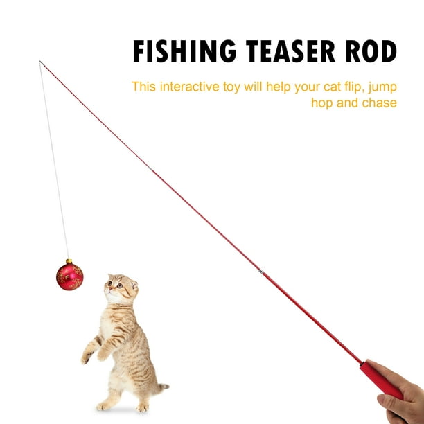 Jinnoda Cat Teaser Wands, Retractable Fishing Pole Wand Cat Teaser Stick  Rod Toy 