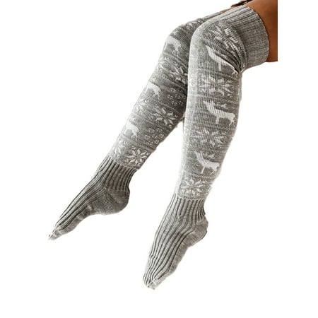 

Qiylii Women s Christmas Thigh High Socks Snowflake Pattern Knit Stockings