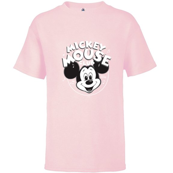 Disney 100 Mickey Mouse Club Logo Black & White Retro D100 - Short Sleeve T-Shirt for Kids - Customized-Soft Pink