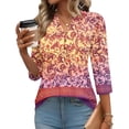thumbnail image 2 of Boho Print Blouse for Women, V-Neck 3/4 Sleeve Tunic Top with Button Detail - Loose Fit Bohemian Casual Shirt for Fall & Winter Red XXL, 2 of 7