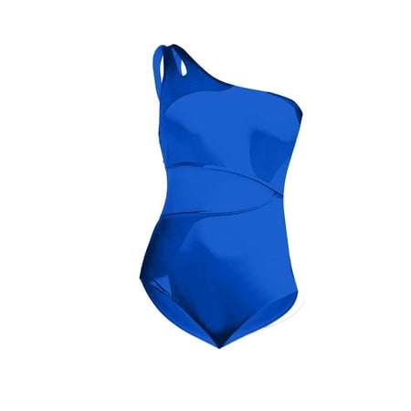 Yajing One Piece Swimsuit Women Women One Shoulder Swimsuit Bathing Suit Tummy Swimwear Blue M