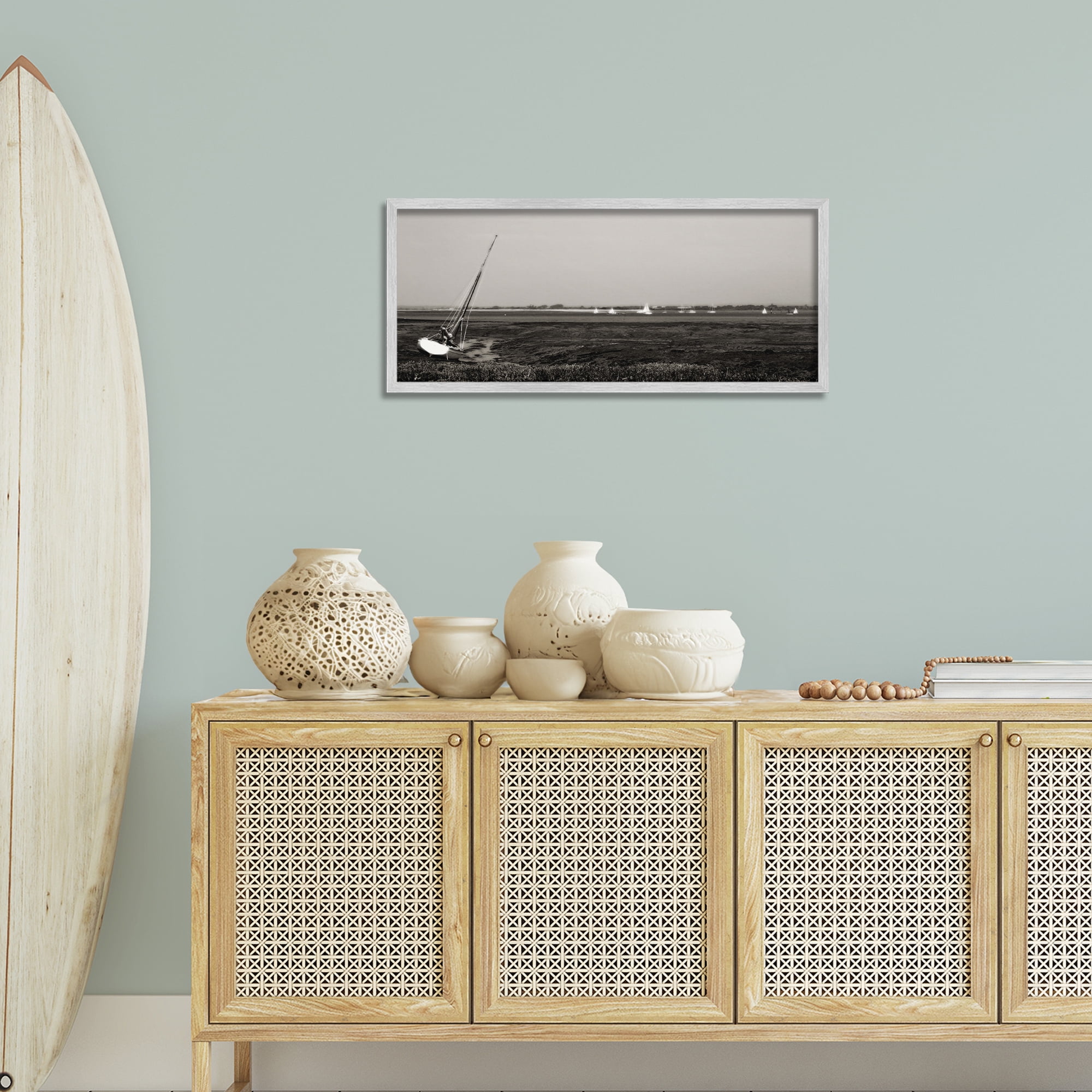 Stupell Industries Boating Towards Hayling Coastal Photography Gray Framed Art Print Wall Art, 30 x 13