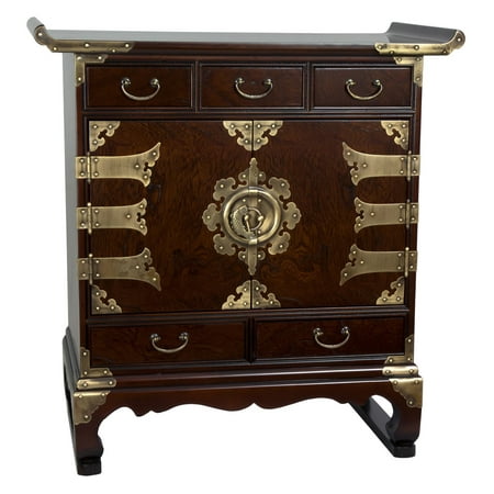 Oriental Furniture Oriental Furniture Korean Antique Style 5-Drawer End Table Cabinet, 26.5"H
