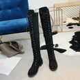 thumbnail image 5 of Xiaoxatg Women's Over-The-Knee Boots Fashionable Lace Up Suede Flat Low Heel for Autumn and Winter 7 Black, 5 of 9