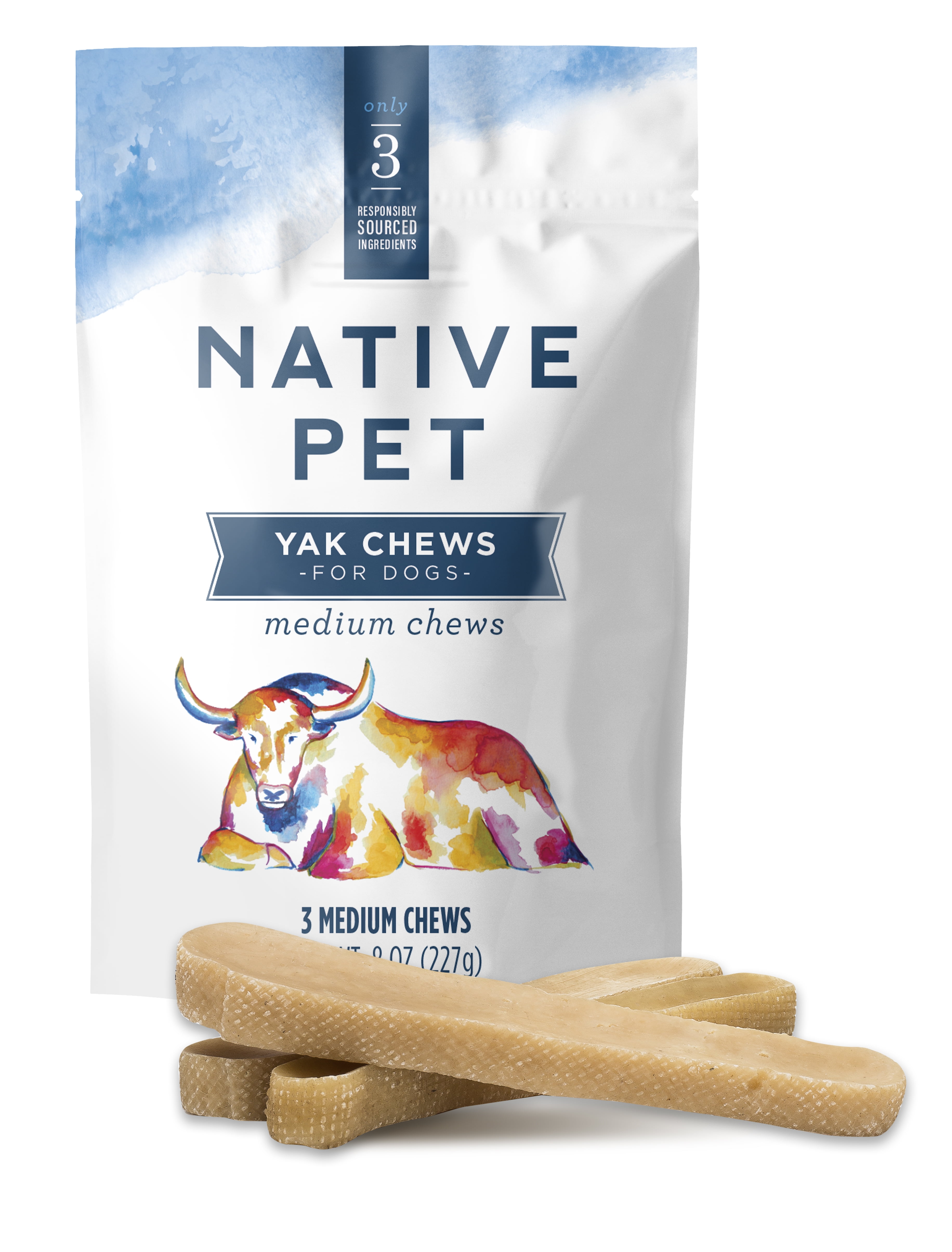 Native Pet Yak Chews for Dogs (3 Medium) PastureRaised and Organic