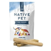 Native Pet Yak Chews for Dogs (3 Medium) - Pasture-Raised and Organic Yak Cheese Himalayan Dog Chews for Oral Health - Long-Lasting, Low Odor, Protein Rich, Edible Reward Treat