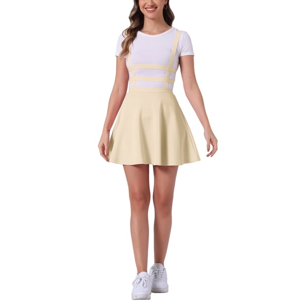 Faldas de mujer INSPIRE CHIC, con pliegues, estilo gótico, elásticas, de cintura alta, en línea A, kawaii, falda con tirantes, color caqui claro