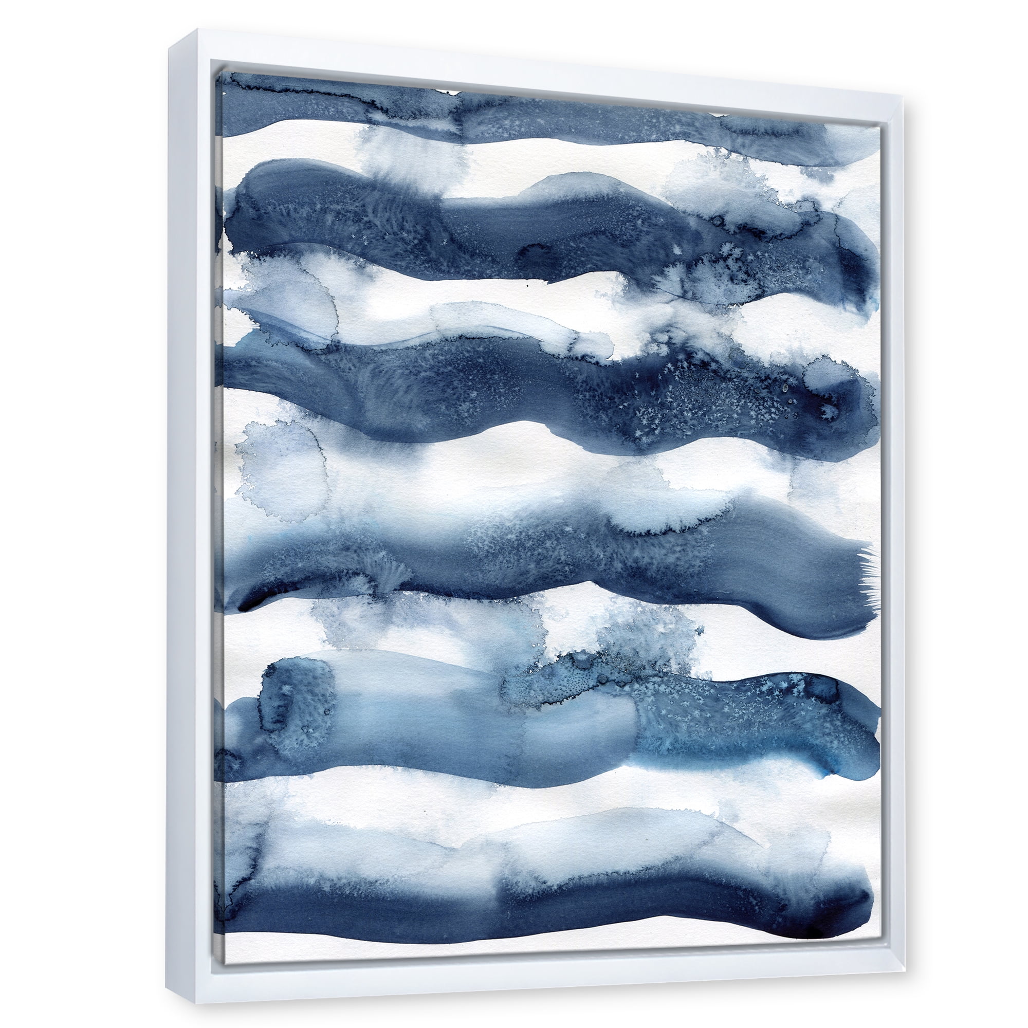 Designart 'Abstract Blue Classic Waves' Modern Framed Canvas Wall Art Print