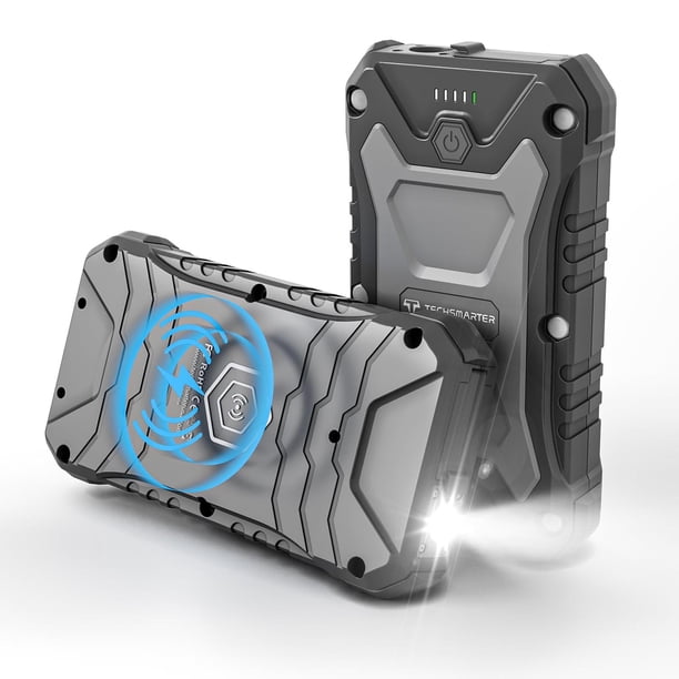 Cargador Portátil TECHSMARTER Negro Resistente e Impermeable Banco de Energía 20000 mAh para Exterio