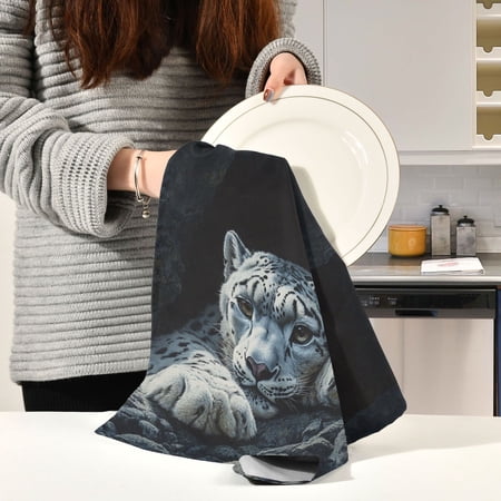 BZSMCE Kitchen Towels Creative Fashion Snow Leopard Painting Pattern Durable Kitchen Towel