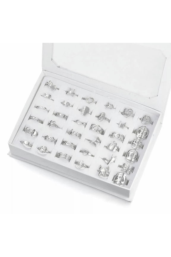 201 Stainless Steel Finger Rings Mixed Shaped 36pcs/box Simple Plain Rings