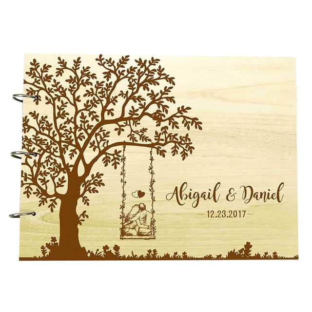 Personalized Wedding Tree Guest Book Wood Engraved Custom Bride And Groom Name Scrapbook Gift