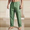 thumbnail image 2 of Mens Cotton Linen Golf Dress Pants with Cargo Pocket Classic Fit Flat Front Hidden Expandable Waist No Iron Wrinkle Free Business Casual formal Work to Weekend Big and Tall Size M-3XL Green, 2 of 7